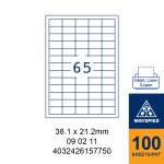 MAYSPIES 09 02 11 LABEL FOR INKJET / LASER / COPIER 100 SHEETS/PKT WHITE 38.1X21.2MM